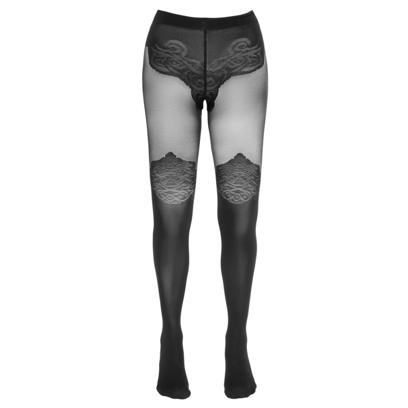 Cottelli LEGWEAR - Czarne Rajstopy Z Eleganckim Wzorem Nad Kolano 6